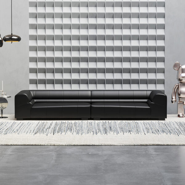 Italian Minimalist Black Leather Modular Straight Sofa