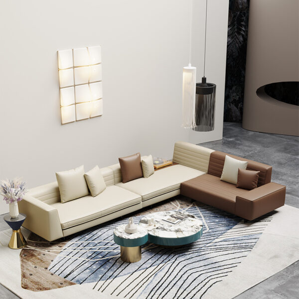 Italian Minimalist Leather Living Room Large Apartment Color Combination Sofa
