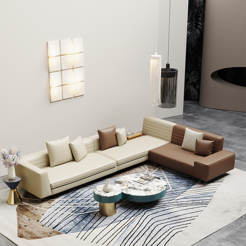 Italian Minimalist Leather Living Room Large Apartment Color Combination Sofa