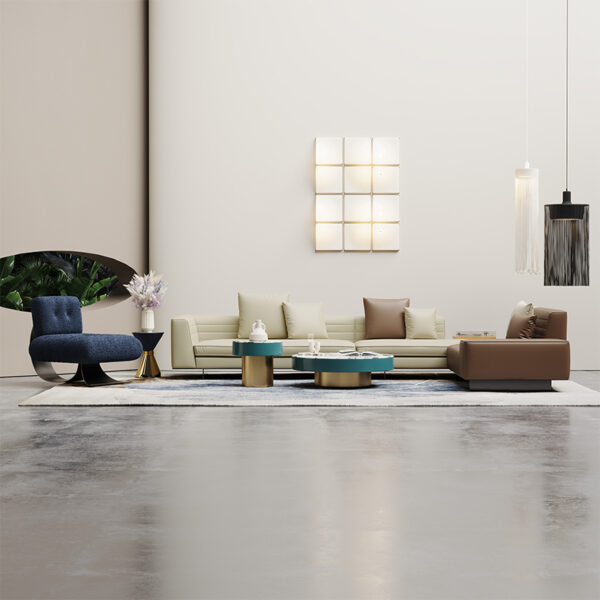 Italian Minimalist Leather Living Room Large Apartment Color Combination Sofa