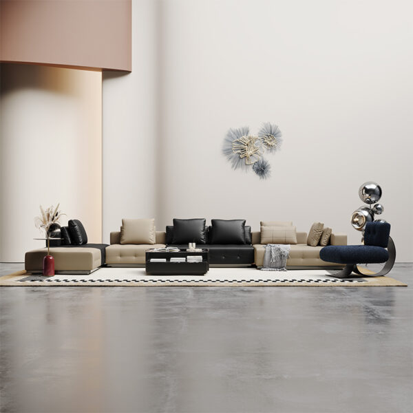 Italian Leather Living Room Large Apartment Color Combination Sofa