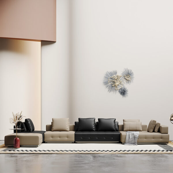 Italian Leather Living Room Large Apartment Color Combination Sofa