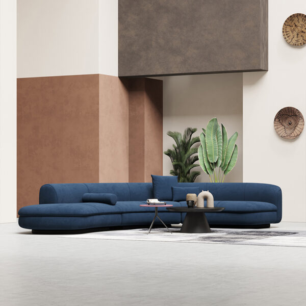 An Ltalian Lightweight Luxury Blue Linen-cotton Fabric Sofa