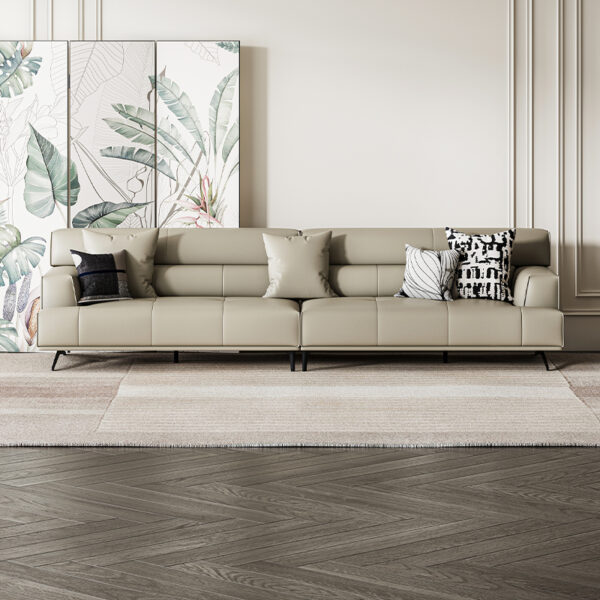 Modern Simple High Back High Foot Leather Sofa