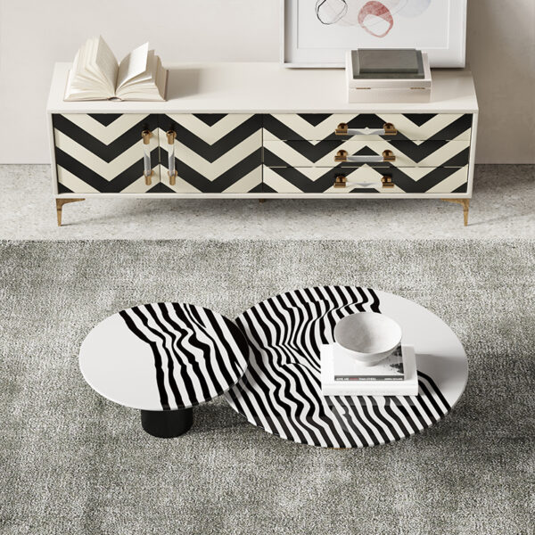 Light luxury simple zebra-print marble coffee table combination