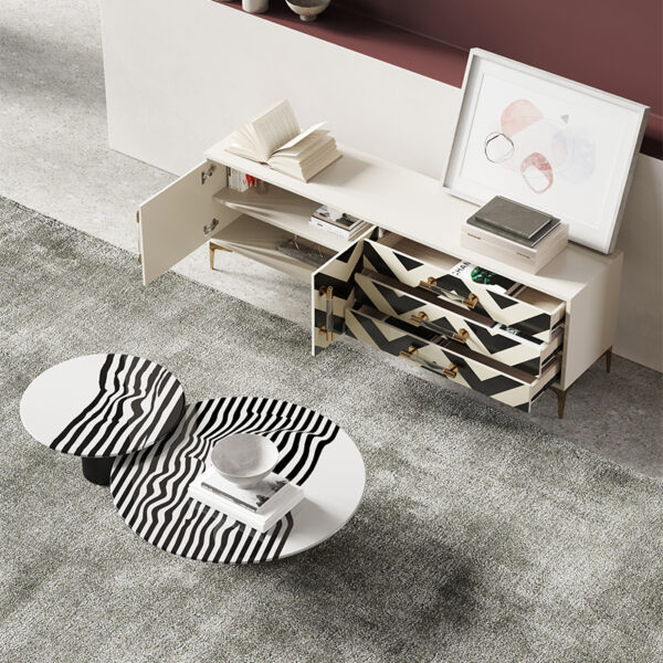 Light luxury simple zebra-print marble coffee table combination