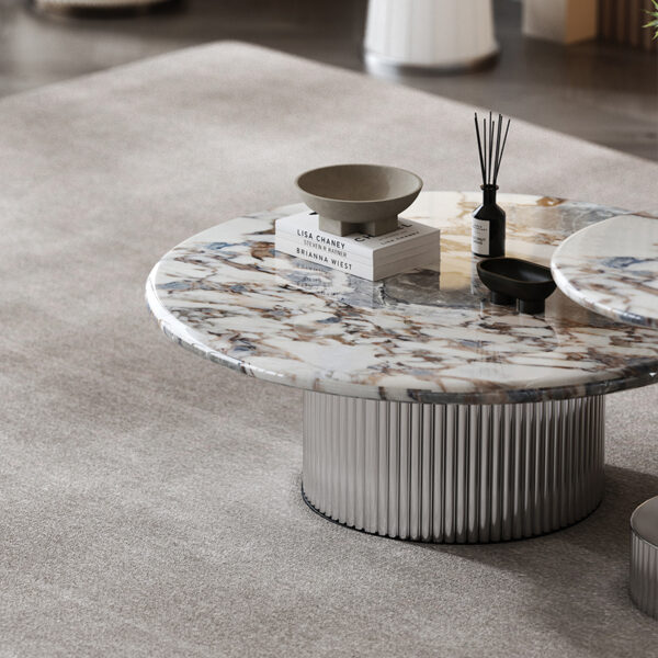Italian minimalist size round stainless steel coffee table