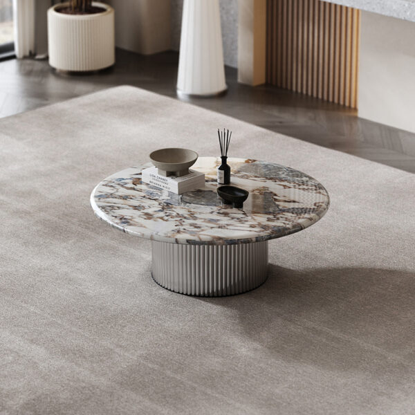 Italian minimalist size round stainless steel coffee table