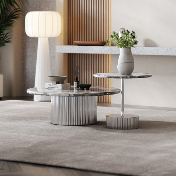 Italian minimalist size round stainless steel coffee table