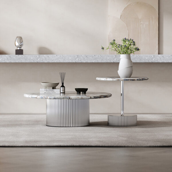 Italian minimalist size round stainless steel coffee table