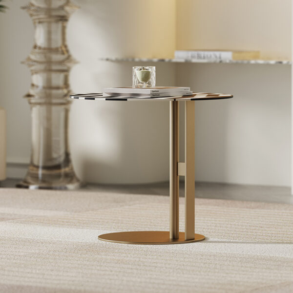 Light luxury stainless steel zebra print living room side table